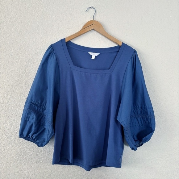 Women's LC Lauren Conrad Squareneck Lace Volume Sleeve Blouse Size Medium - Picture 8 of 9